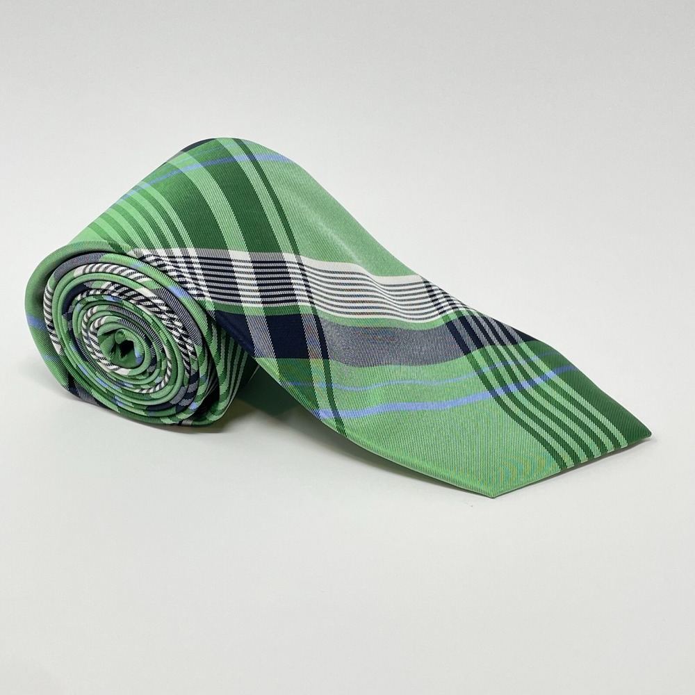 Chaps Green Plaid Silk Blend Tie Necktie